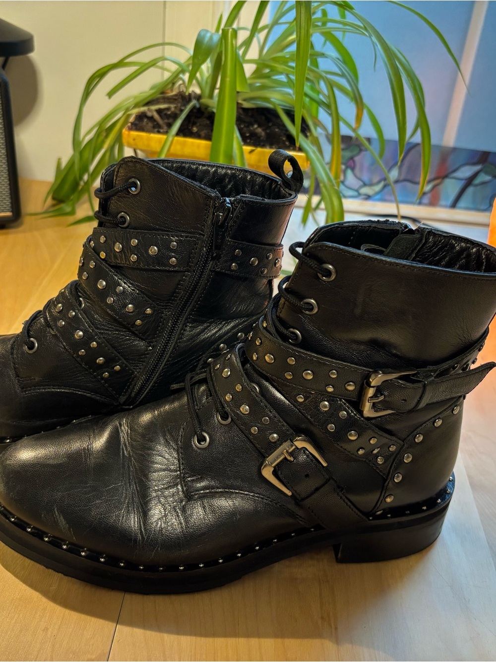 Studded Black Leather CATHERINE MALANDRINO Boots - Picture 2 of 6